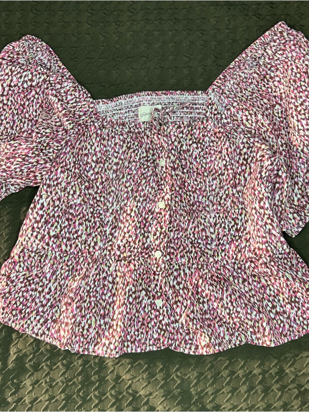 Universal Thread Pink Multi Smocked Square-Neck Blouse